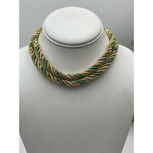 Kenneth Jay Lane KJL 1972 Rope Twisted 28” Vintage Blue White Gold Necklace